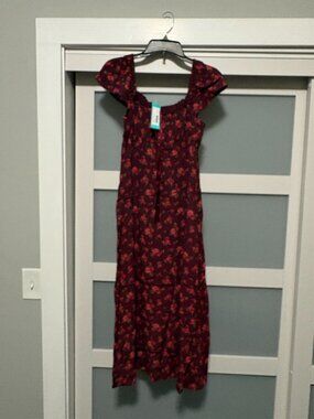 Stich Fix Exclusive Market Spruce Lois S/S Maxi Dress Burgundy Floral sz  S NWT